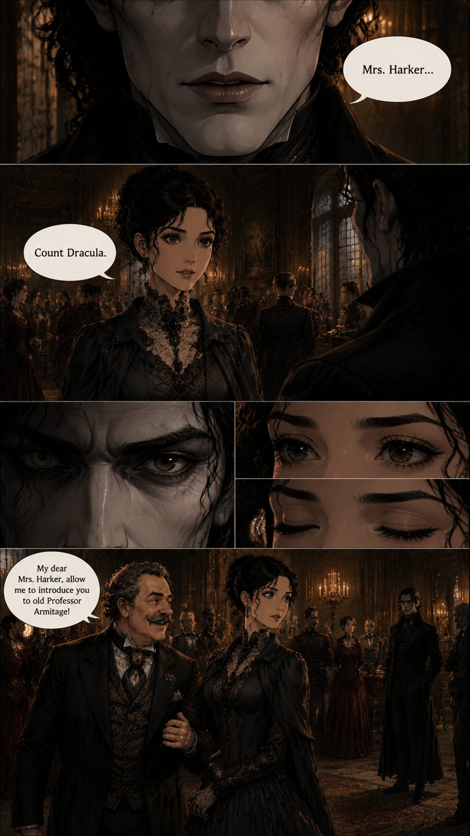 Later English manga page of Crimson Vow with Mina and Count Dracula